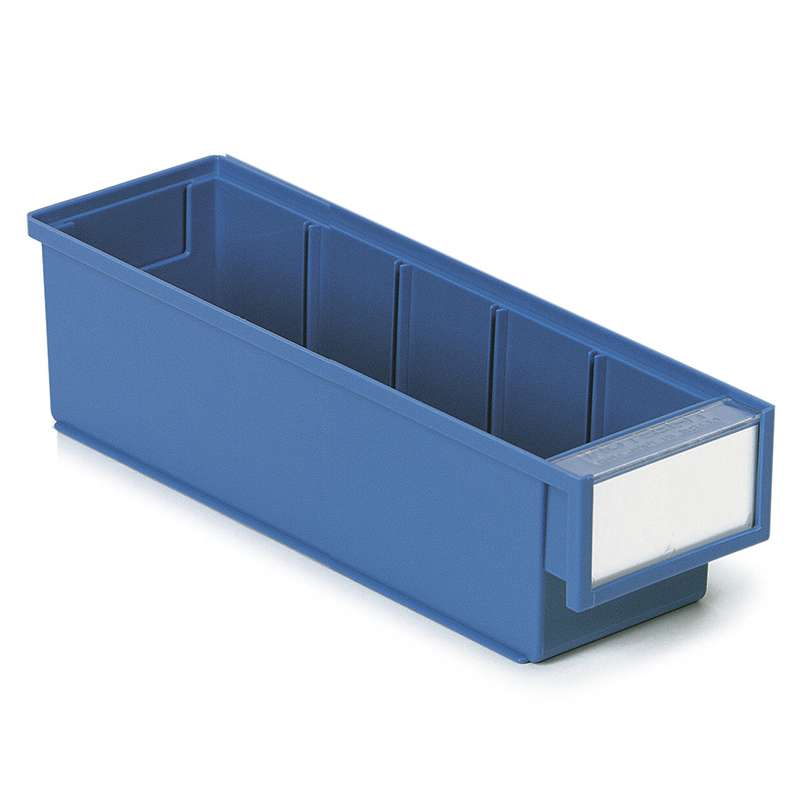 Storage Shelf Poly Bin and Label with Shield, Blue, 11.81 x 3.62 x 3.22”, Case of 30 Bins